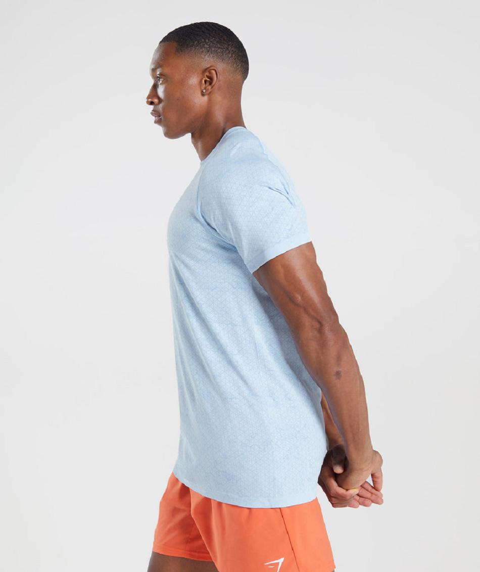 T Shirts Gymshark Geo Seamless ανδρικα ασπρα μπλε | GR_NN6078