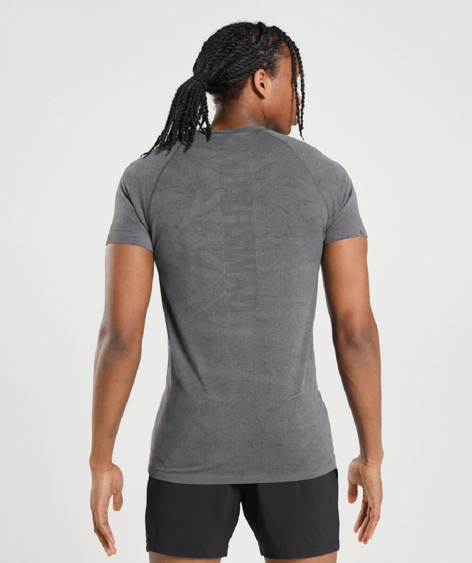T Shirts Gymshark Geo Seamless ανδρικα γκρι μαυρα | GR_Q8002