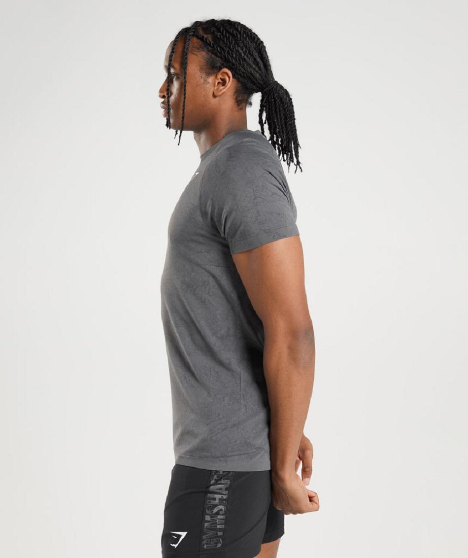 T Shirts Gymshark Geo Seamless ανδρικα γκρι μαυρα | GR_Q8002
