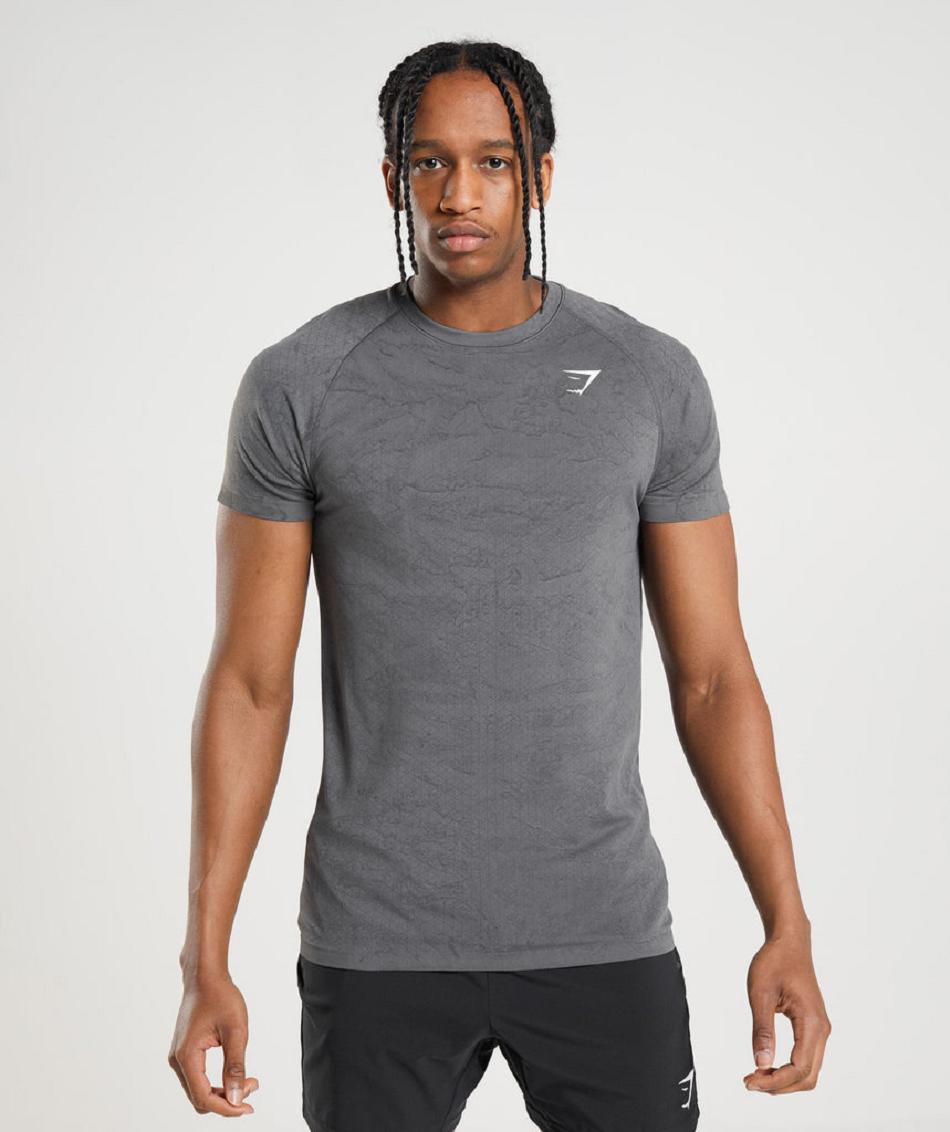 T Shirts Gymshark Geo Seamless ανδρικα γκρι μαυρα | GR_Q8002