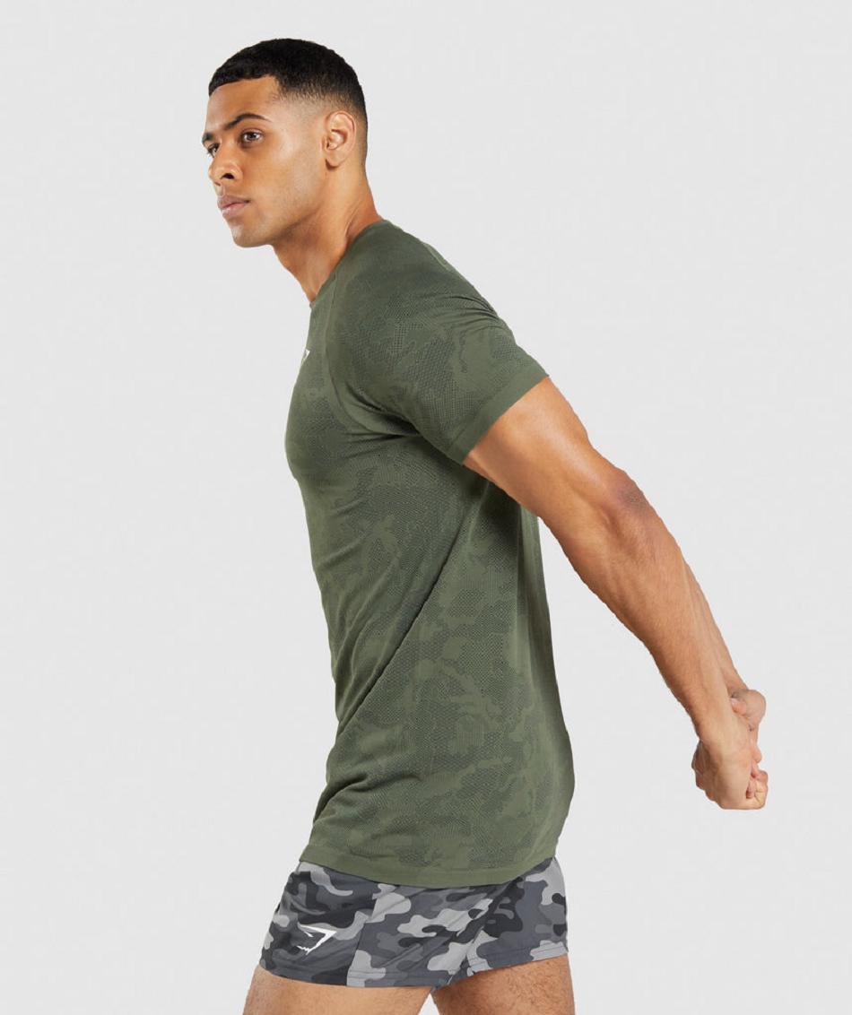 T Shirts Gymshark Geo Seamless ανδρικα Ελιά μαυρα | GR_QZ8821