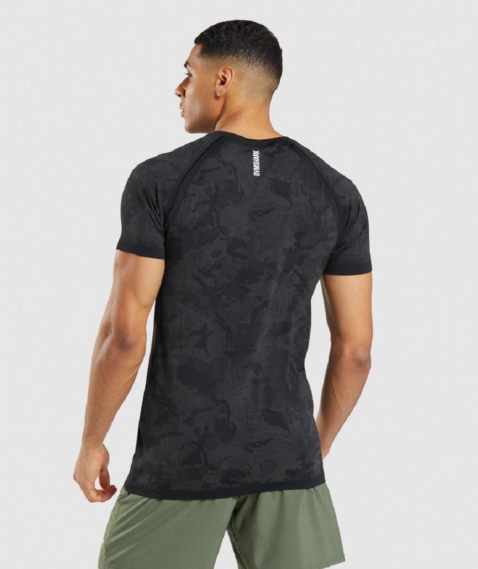 T Shirts Gymshark Geo Seamless ανδρικα μαυρα γκρι | GR_SU4934