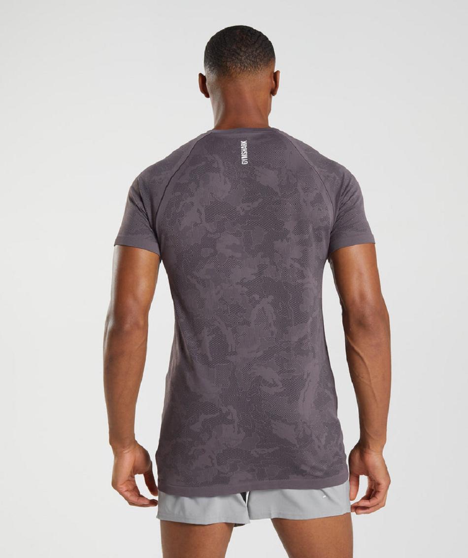 T Shirts Gymshark Geo Seamless ανδρικα μωβ μαυρα | GR_TA5179