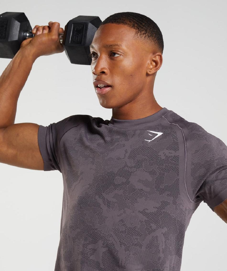 T Shirts Gymshark Geo Seamless ανδρικα μωβ μαυρα | GR_TA5179