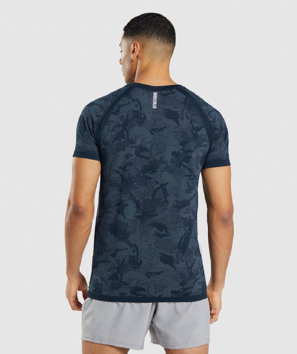 T Shirts Gymshark Geo Seamless ανδρικα σκουρο μπλε μπλε | GR_S1649