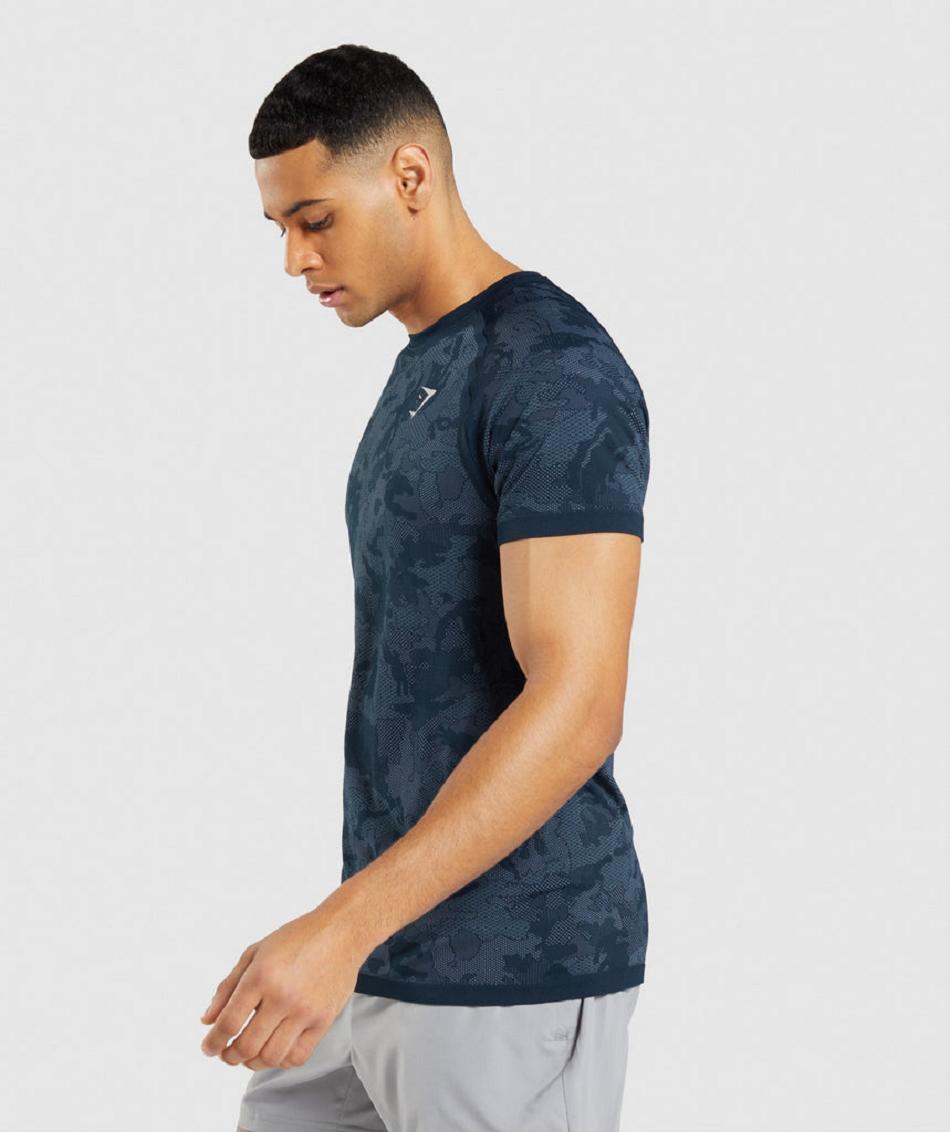 T Shirts Gymshark Geo Seamless ανδρικα σκουρο μπλε μπλε | GR_S1649