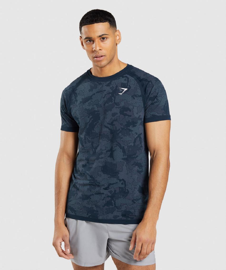 T Shirts Gymshark Geo Seamless ανδρικα σκουρο μπλε μπλε | GR_S1649
