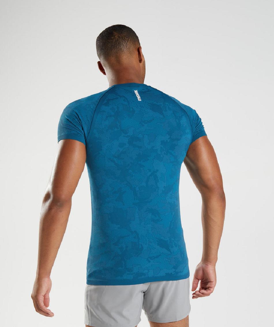 T Shirts Gymshark Geo Seamless ανδρικα μπλε σκούρο γκρι μπλε | GR_BH1322