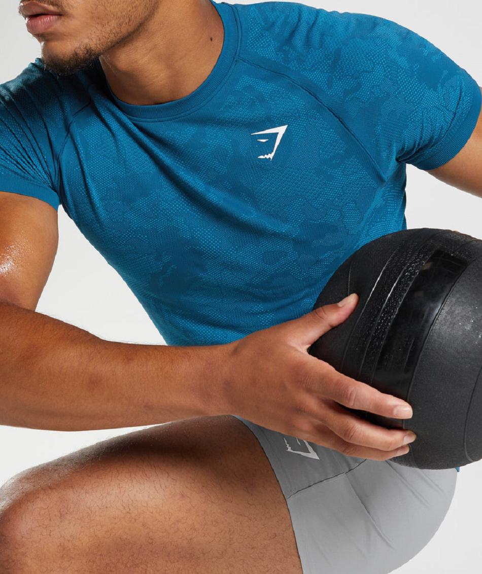 T Shirts Gymshark Geo Seamless ανδρικα μπλε σκούρο γκρι μπλε | GR_BH1322