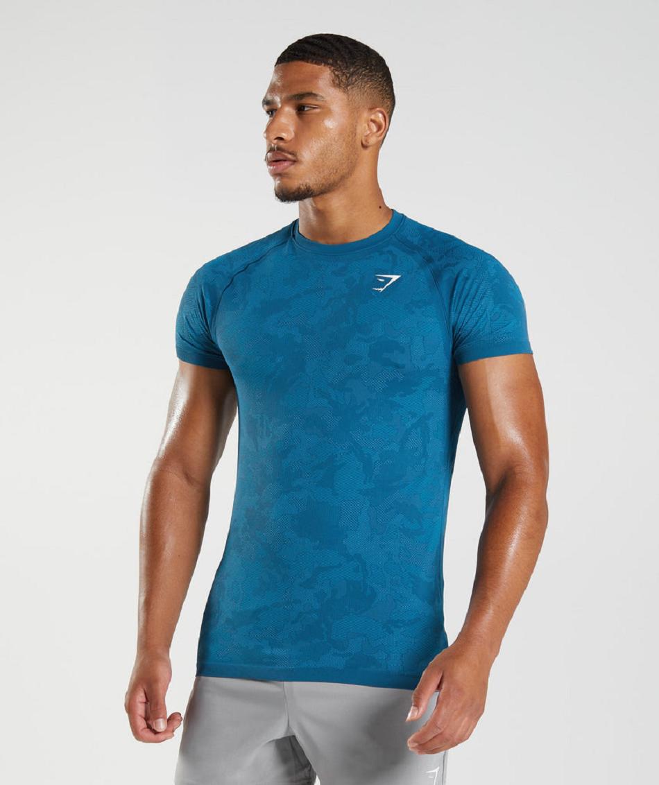 T Shirts Gymshark Geo Seamless ανδρικα μπλε σκούρο γκρι μπλε | GR_BH1322