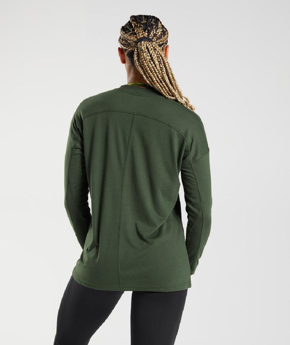 T Shirts Gymshark Gs Power Long Sleeve γυναικεια Ελιά | GR_TA4991