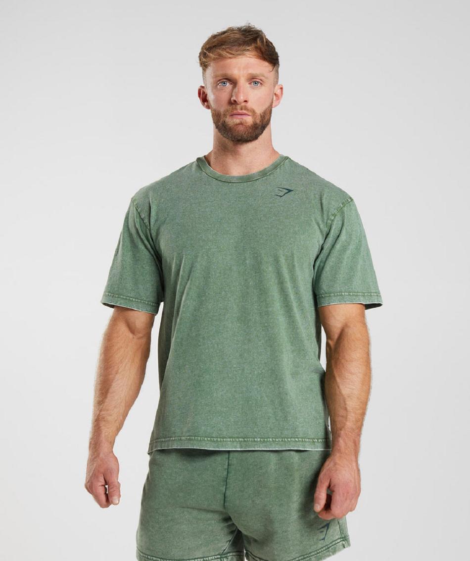 T Shirts Gymshark Power Washed ανδρικα πρασινο | GR_R1303
