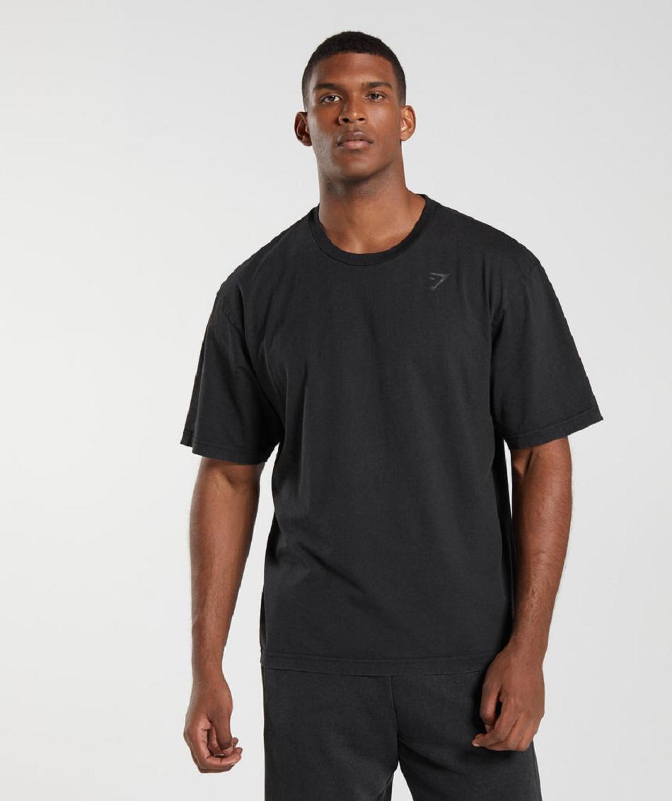 T Shirts Gymshark Power Washed ανδρικα μαυρα | GR_TC9016