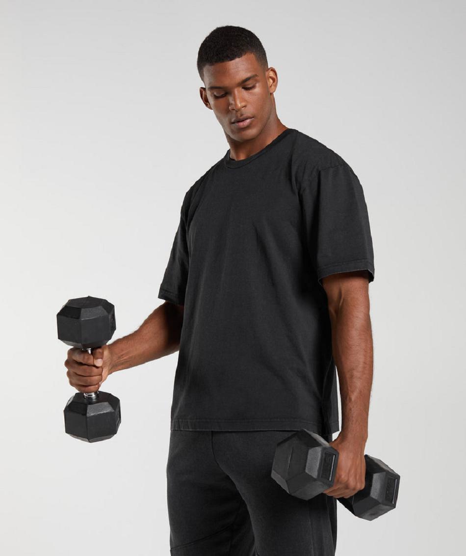 T Shirts Gymshark Power Washed ανδρικα μαυρα | GR_TC9016