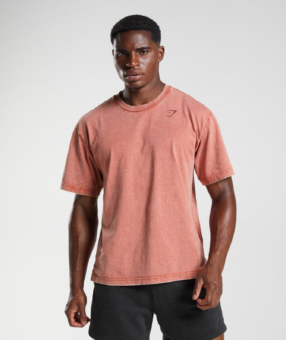 T Shirts Gymshark Power Washed ανδρικα ροζ καφε | GR_N9707