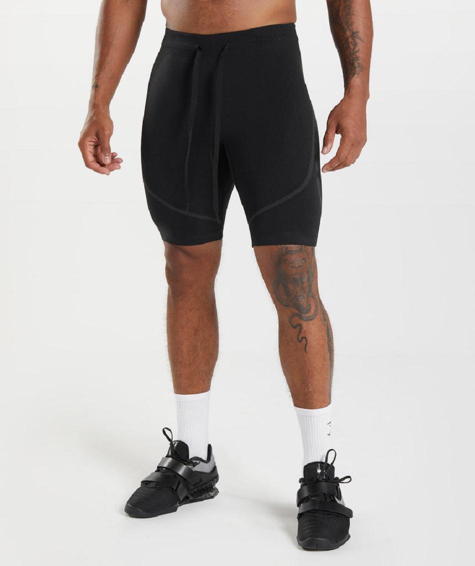 Σορτσ Gymshark 315 Seamless 1/2 ανδρικα μαυρα γκρι | GR_QX6349