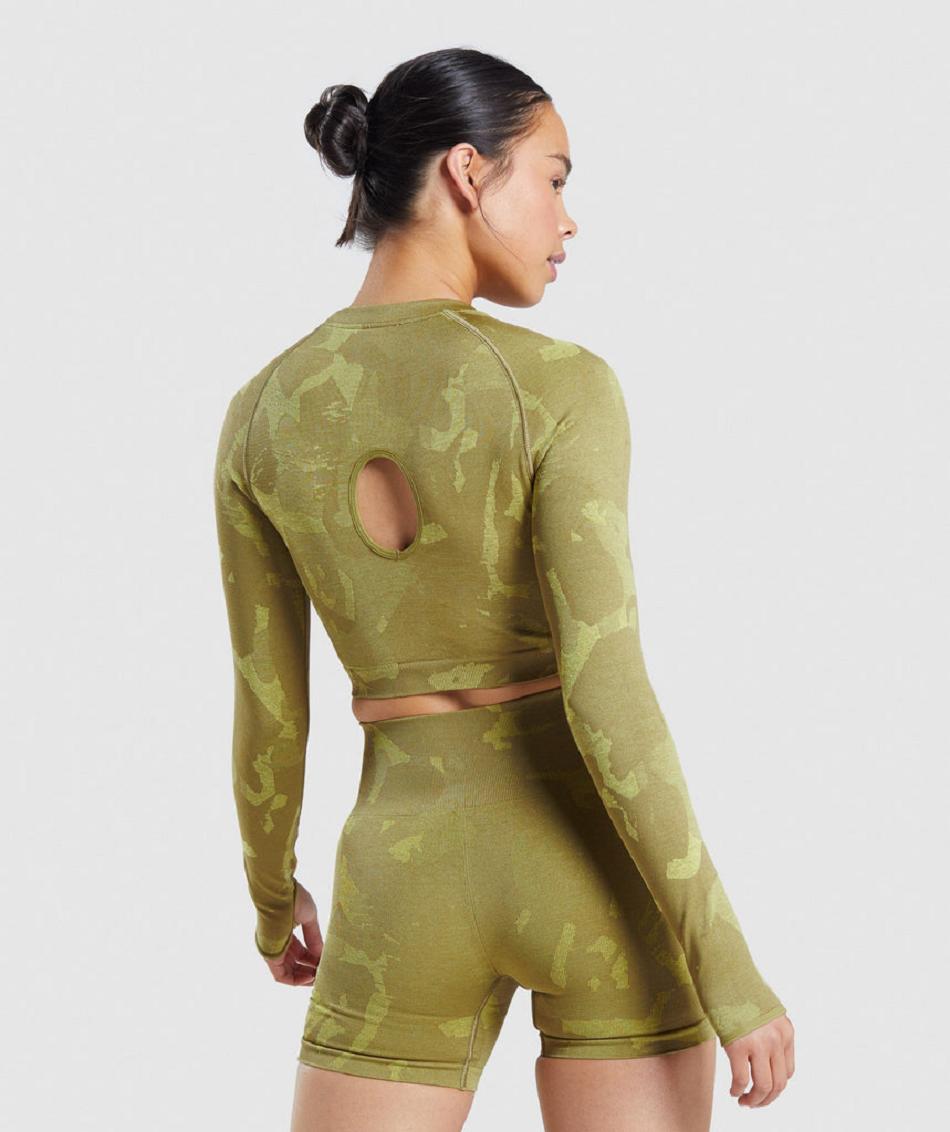 Μακρυμανικο Gymshark Adapt Camo Seamless γυναικεια πρασινο | GR_MI7768