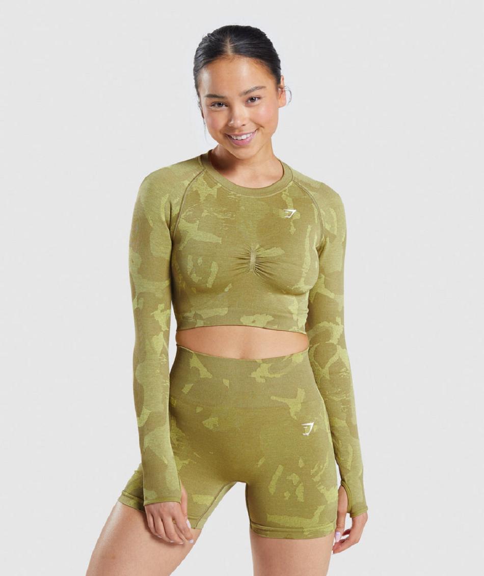 Μακρυμανικο Gymshark Adapt Camo Seamless γυναικεια πρασινο | GR_MI7768