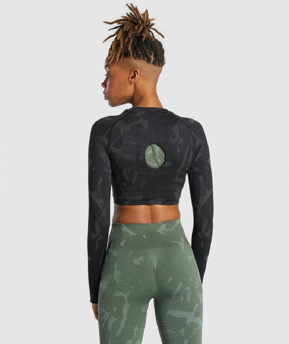 Μακρυμανικο Gymshark Adapt Camo Seamless γυναικεια μαυρα | GR_R4259