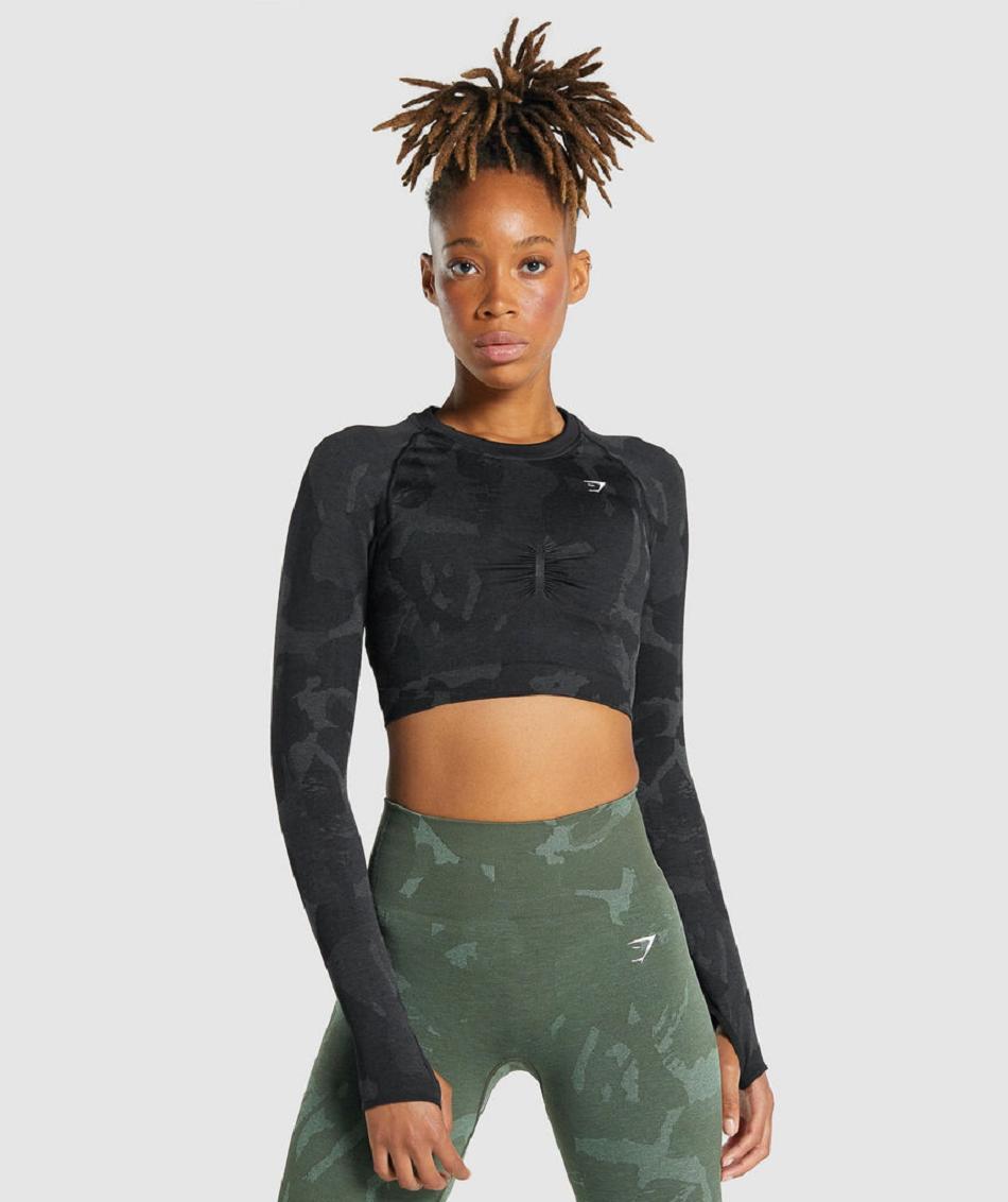 Μακρυμανικο Gymshark Adapt Camo Seamless γυναικεια μαυρα | GR_R4259