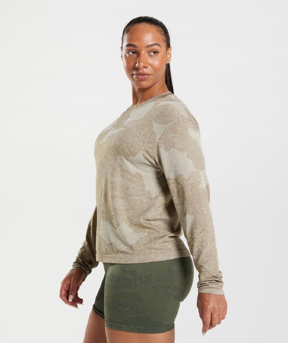 Μακρυμανικο Gymshark Adapt Camo Seamless γυναικεια γκρι καφε | GR_QZ8129