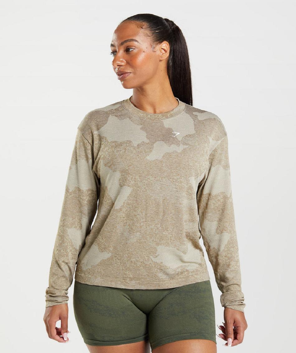Μακρυμανικο Gymshark Adapt Camo Seamless γυναικεια γκρι καφε | GR_QZ8129