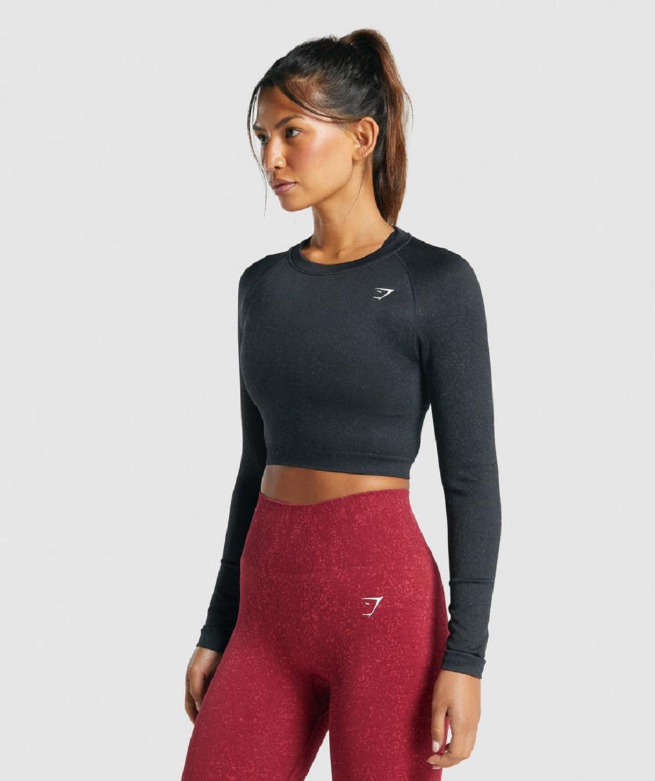 Μακρυμανικο Gymshark Adapt Fleck Seamless γυναικεια μαυρα | GR_TG5996