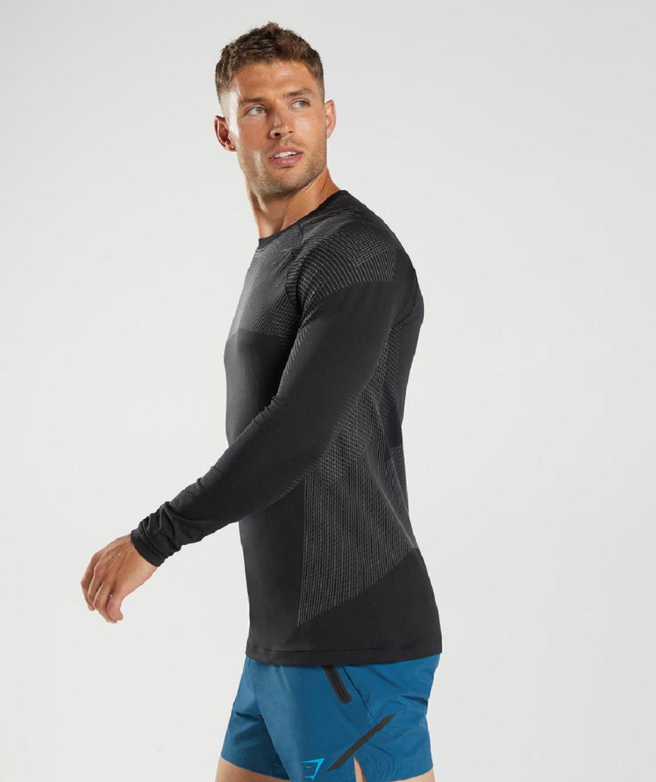 Μακρυμανικο Gymshark Apex Seamless ανδρικα μαυρα γκρι | GR_YJ1656