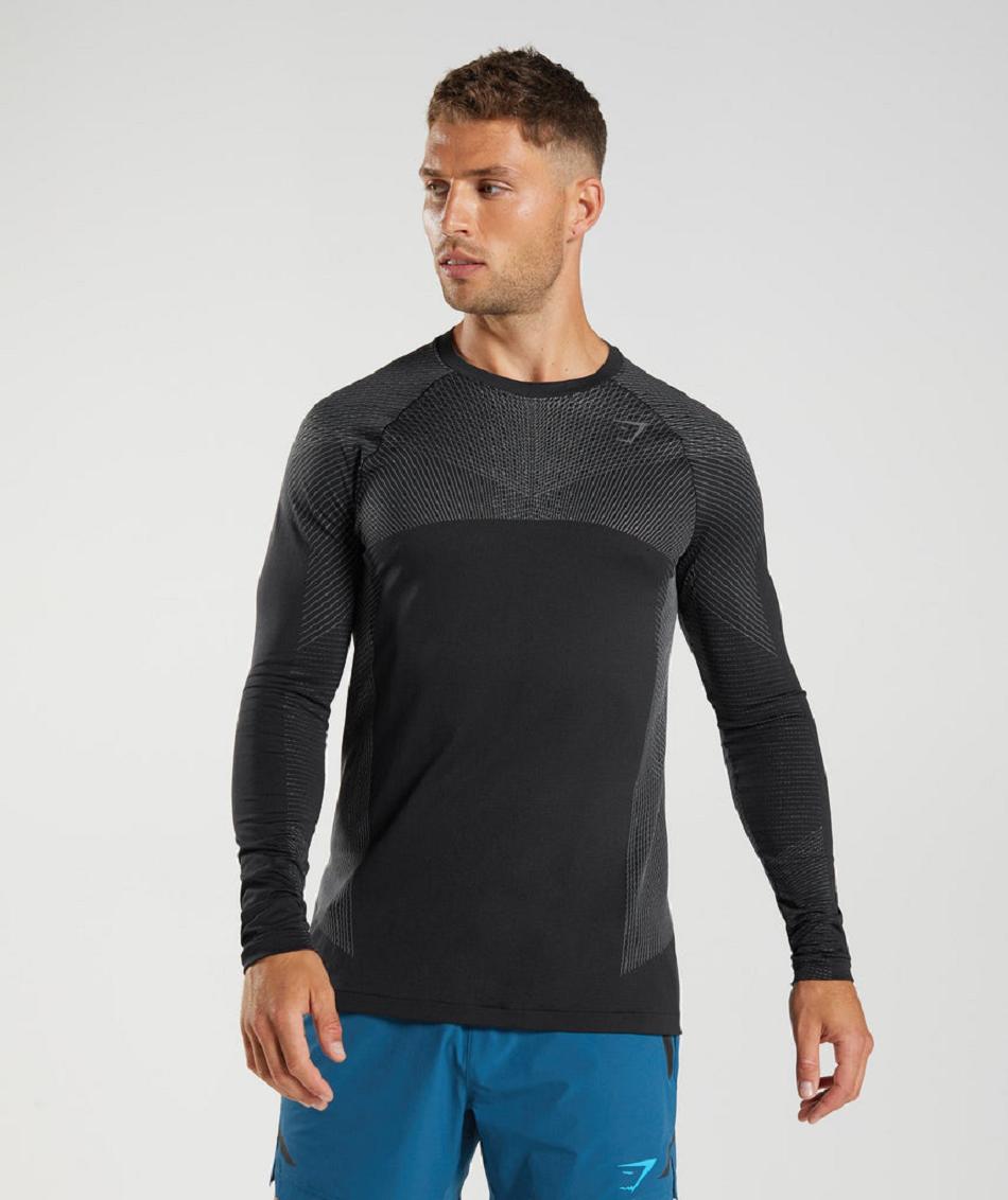 Μακρυμανικο Gymshark Apex Seamless ανδρικα μαυρα γκρι | GR_YJ1656