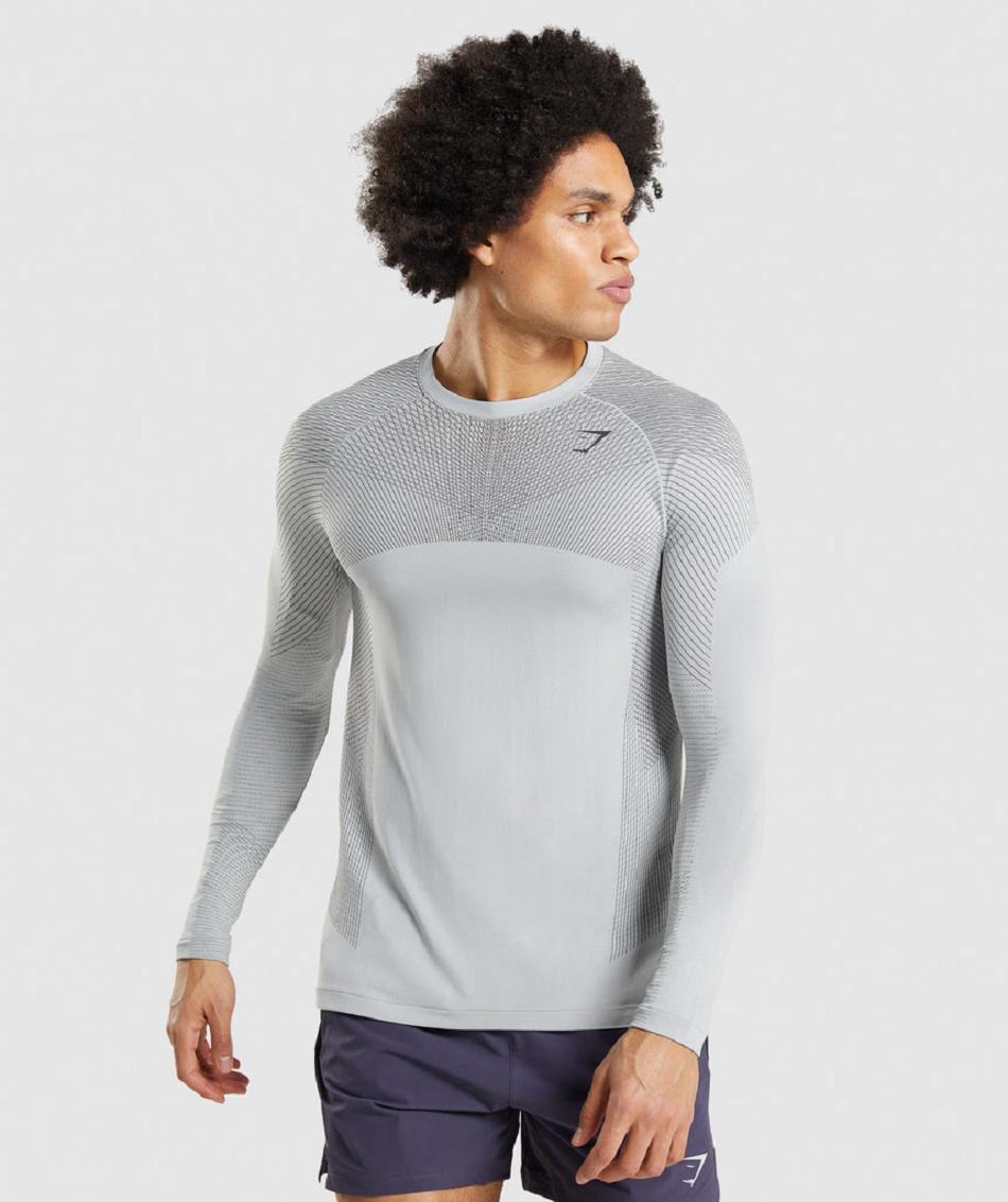 Μακρυμανικο Gymshark Apex Seamless ανδρικα ανοιχτο γκρι μαυρα γκρι | GR_SG2179