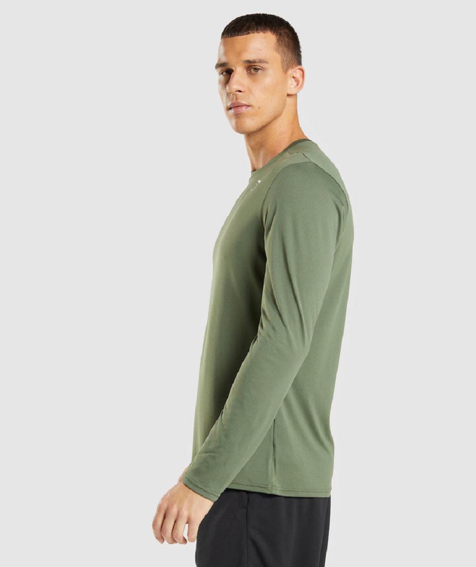 Μακρυμανικο Gymshark Arrival ανδρικα Ελιά | GR_AZ4674