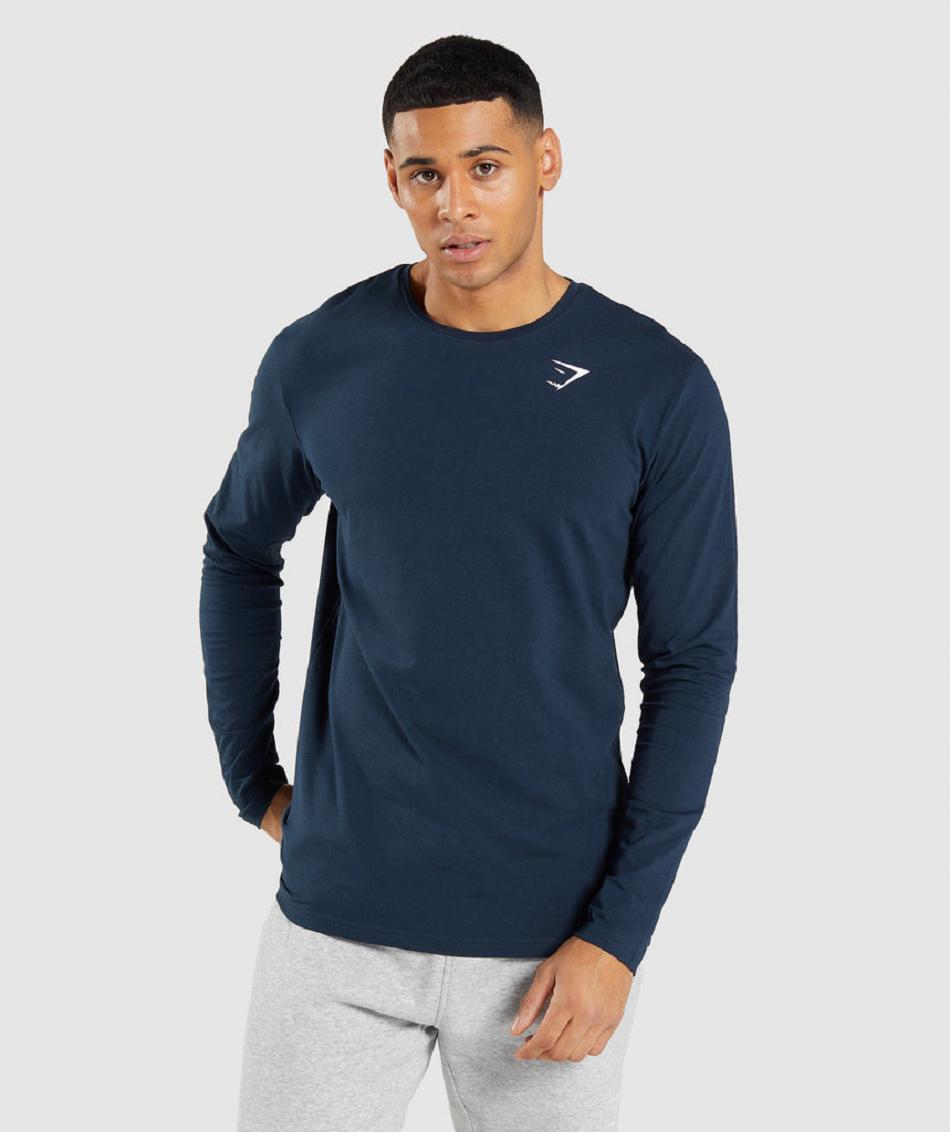 Μακρυμανικο Gymshark Essential ανδρικα σκουρο μπλε | GR_Q1161