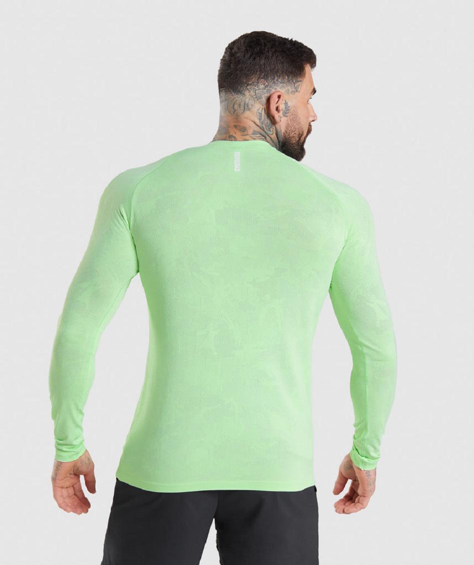 Μακρυμανικο Gymshark Geo Seamless ανδρικα πρασινο ασπρα | GR_EE5502