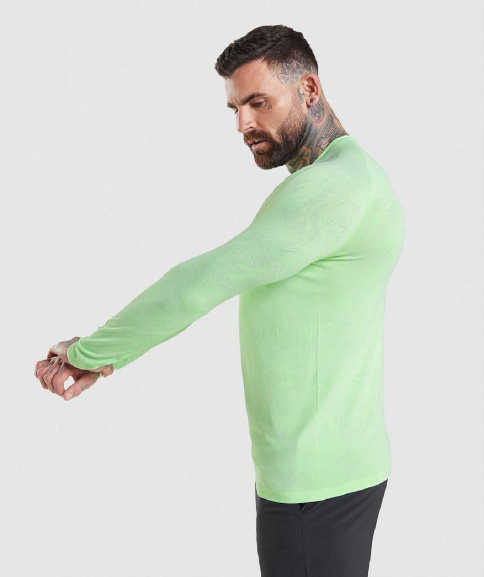 Μακρυμανικο Gymshark Geo Seamless ανδρικα πρασινο ασπρα | GR_EE5502
