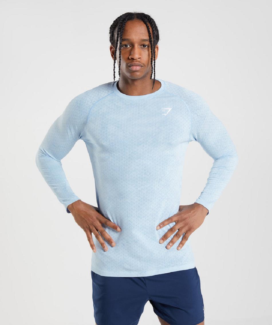 Μακρυμανικο Gymshark Geo Seamless ανδρικα ασπρα μπλε | GR_O9915