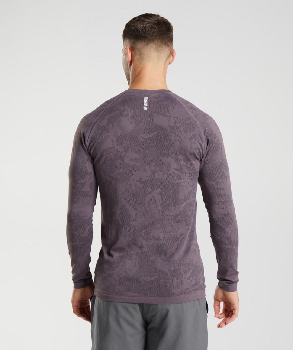 Μακρυμανικο Gymshark Geo Seamless ανδρικα μωβ μαυρα | GR_QZ9408
