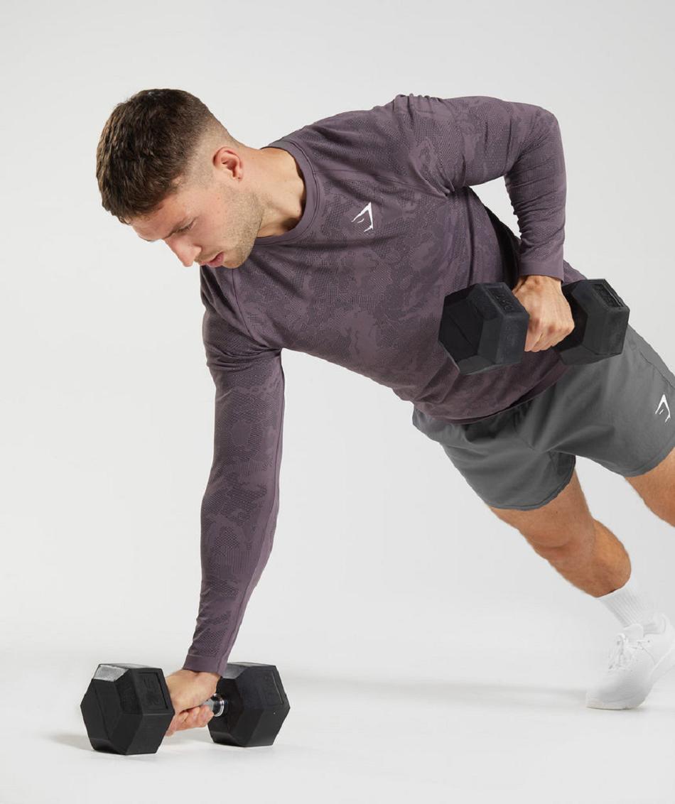 Μακρυμανικο Gymshark Geo Seamless ανδρικα μωβ μαυρα | GR_QZ9408