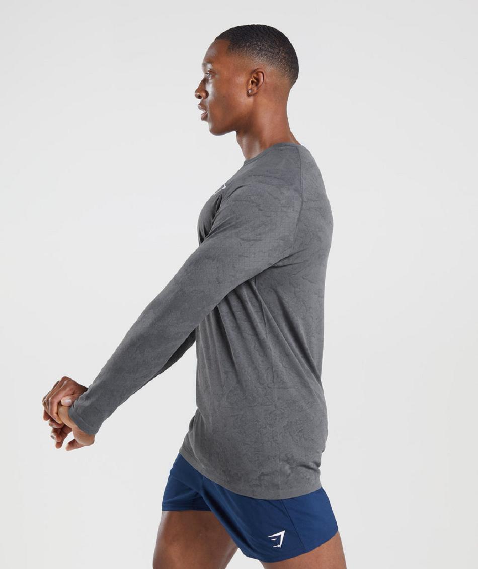 Μακρυμανικο Gymshark Geo Seamless ανδρικα γκρι μαυρα | GR_R5884
