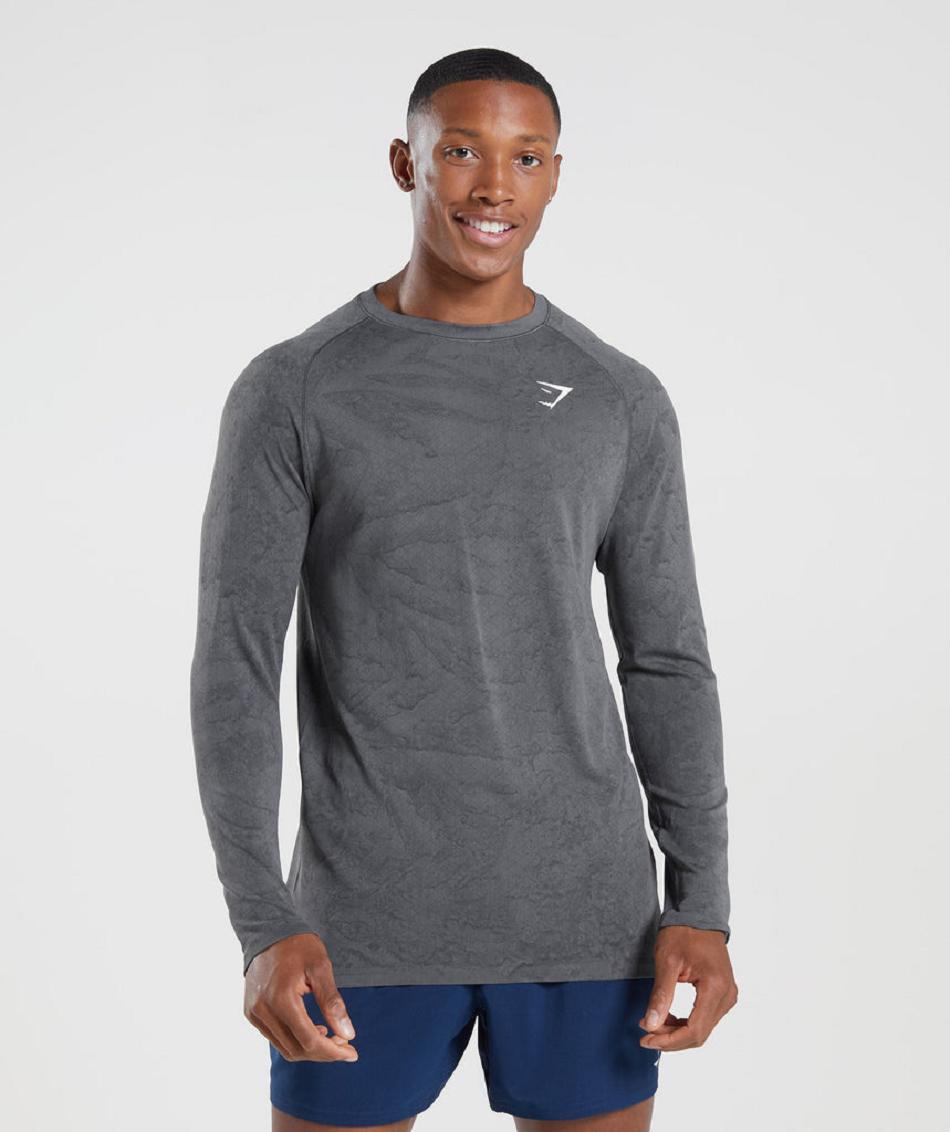 Μακρυμανικο Gymshark Geo Seamless ανδρικα γκρι μαυρα | GR_R5884
