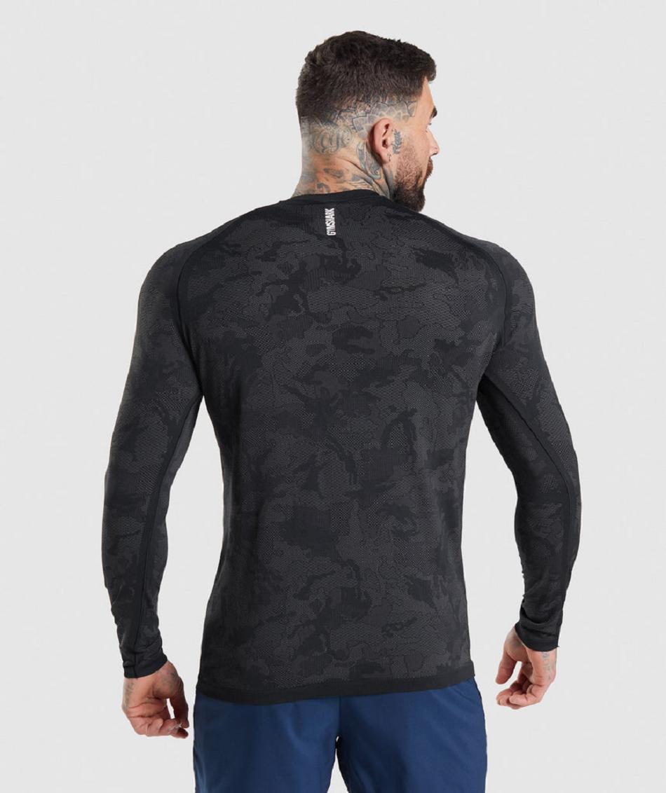 Μακρυμανικο Gymshark Geo Seamless ανδρικα μαυρα γκρι | GR_SG4308