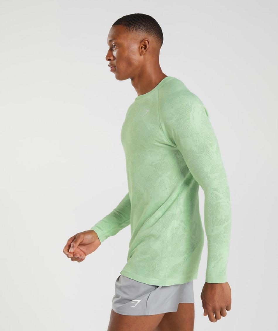 Μακρυμανικο Gymshark Geo Seamless ανδρικα πρασινο πρασινο | GR_VV5532