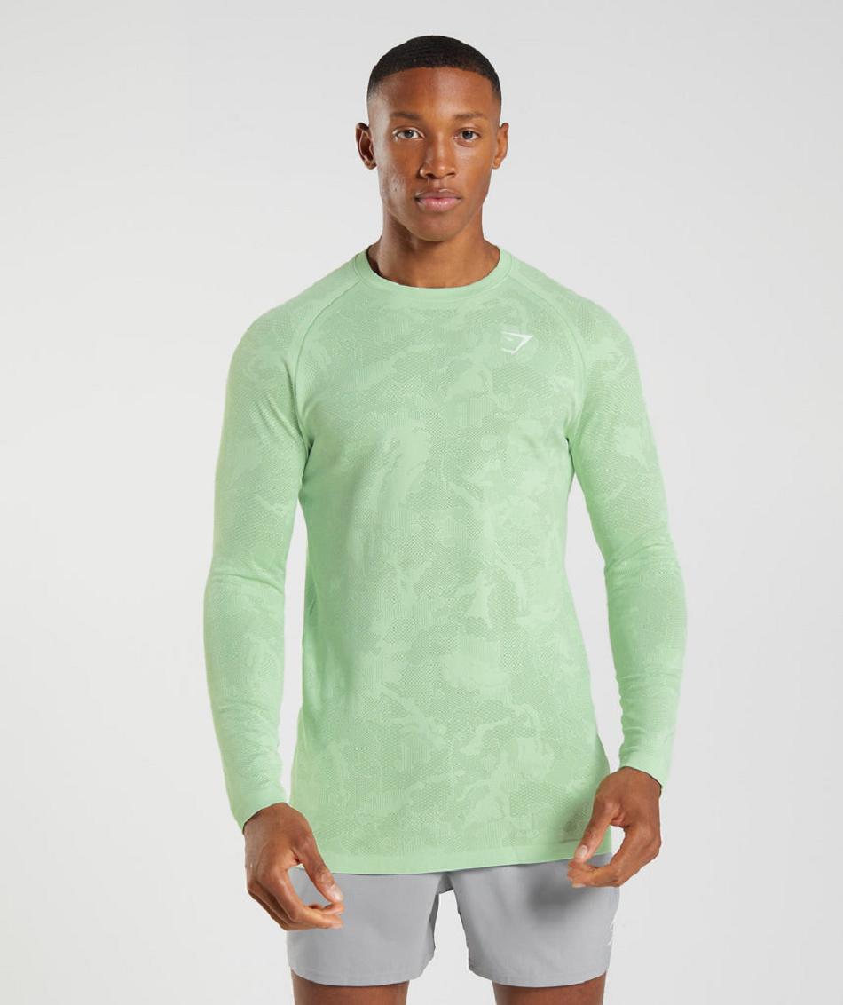 Μακρυμανικο Gymshark Geo Seamless ανδρικα πρασινο πρασινο | GR_VV5532