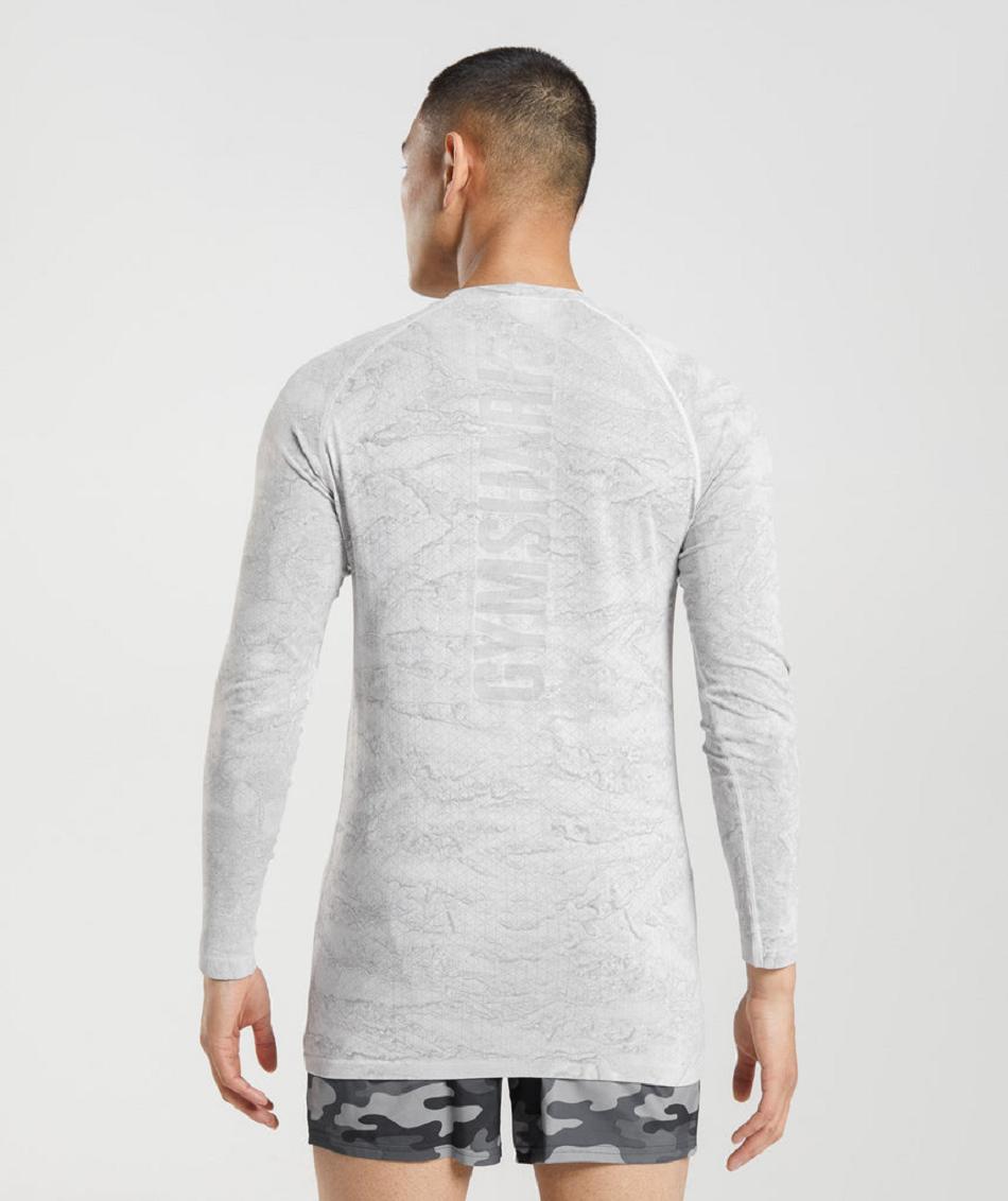Μακρυμανικο Gymshark Geo Seamless ανδρικα ασπρα ανοιχτο γκρι | GR_CG8251