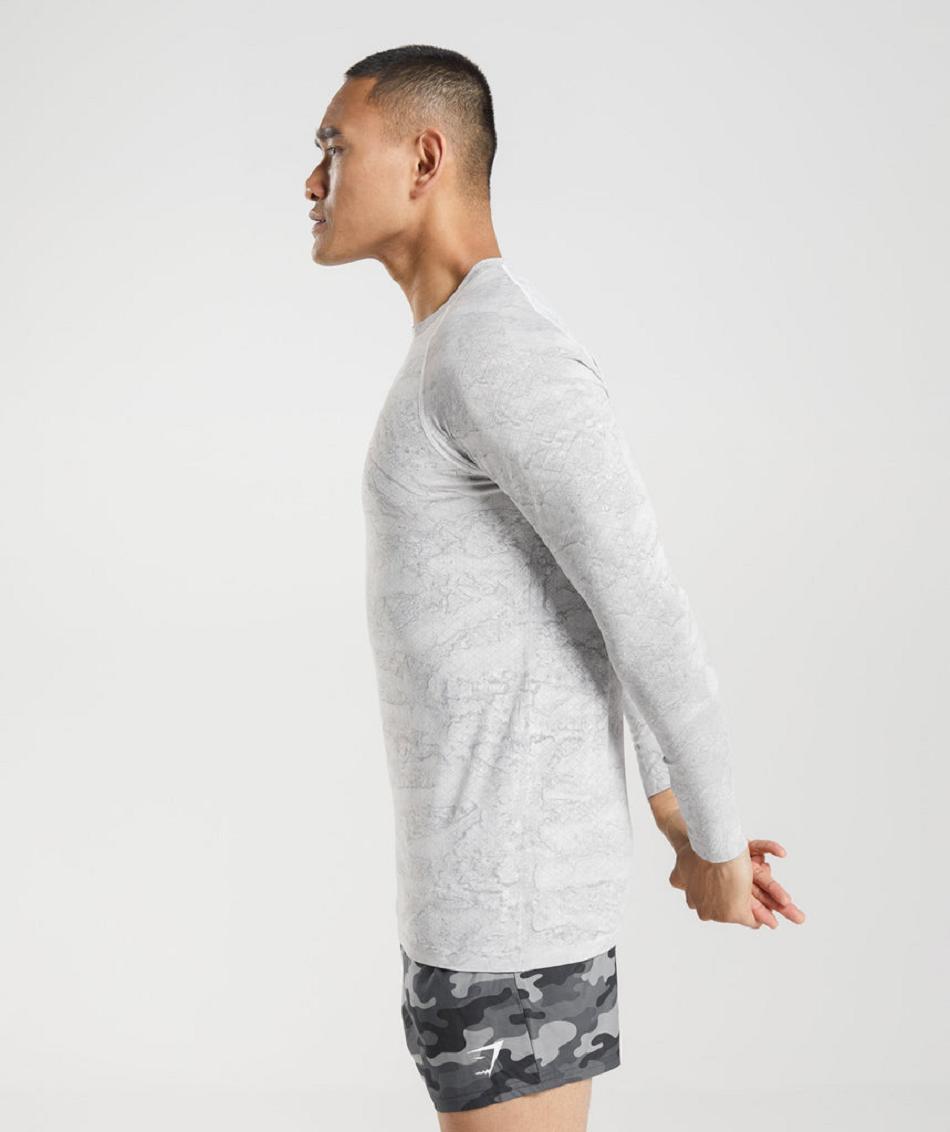 Μακρυμανικο Gymshark Geo Seamless ανδρικα ασπρα ανοιχτο γκρι | GR_CG8251