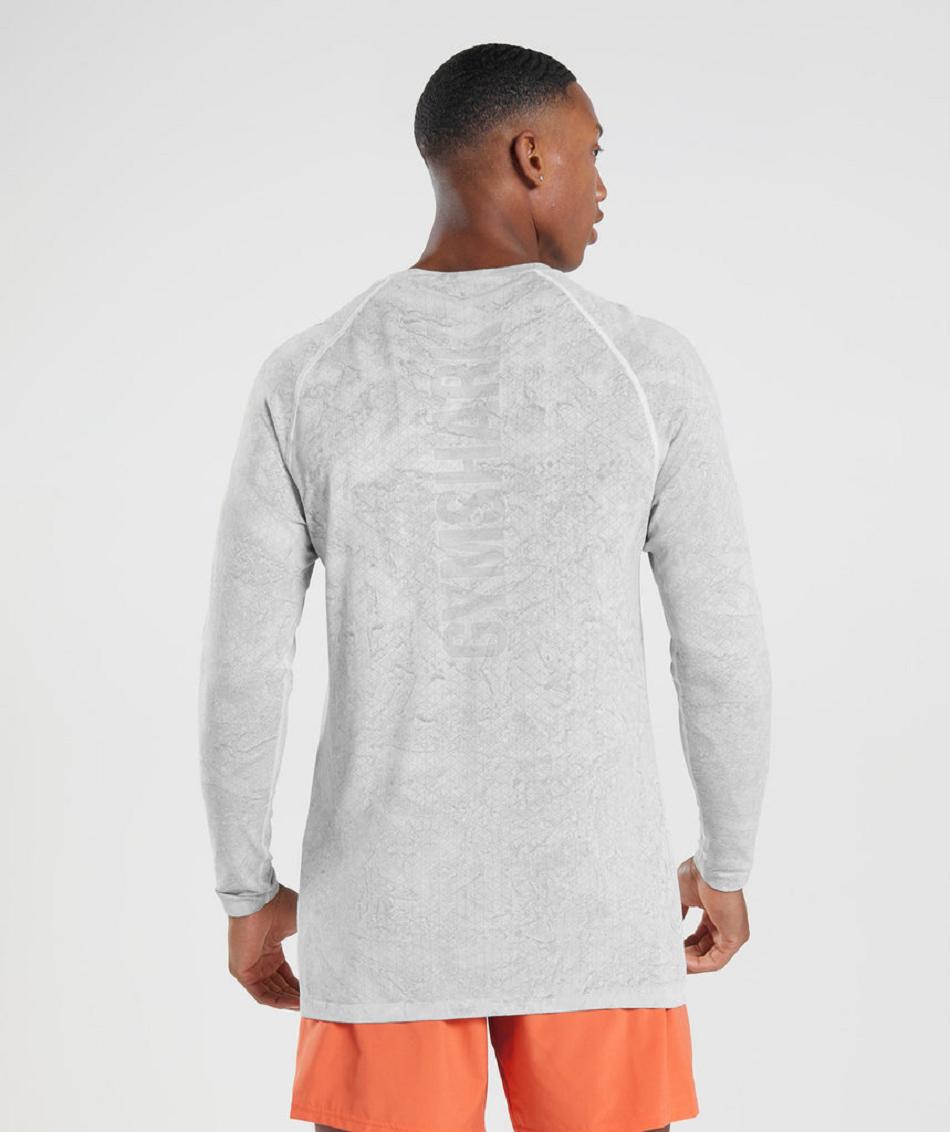 Μακρυμανικο Gymshark Geo Seamless ανδρικα ασπρα ανοιχτο γκρι | GR_YQ5526