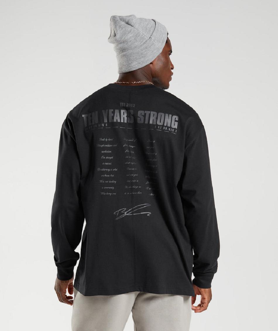 Μακρυμανικο Gymshark Gs10 Year Oversized ανδρικα μαυρα | GR_BH3185