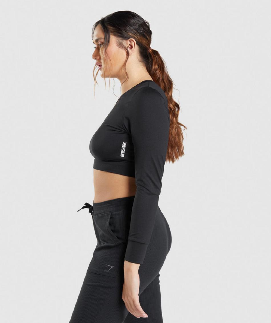 Μακρυμανικο Gymshark Pause Open Back γυναικεια μαυρα | GR_YQ7080