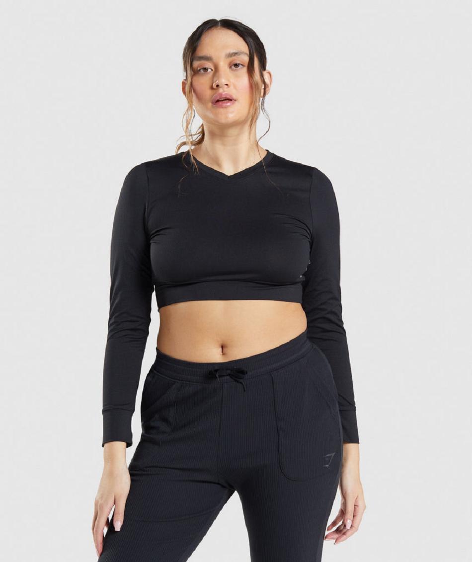 Μακρυμανικο Gymshark Pause Open Back γυναικεια μαυρα | GR_YQ7080