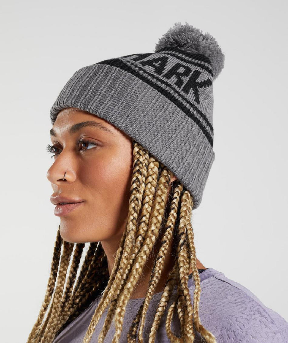 καπελα Gymshark Pom Beanie γυναικεια μαυρα γκρι | GR_QZ3627