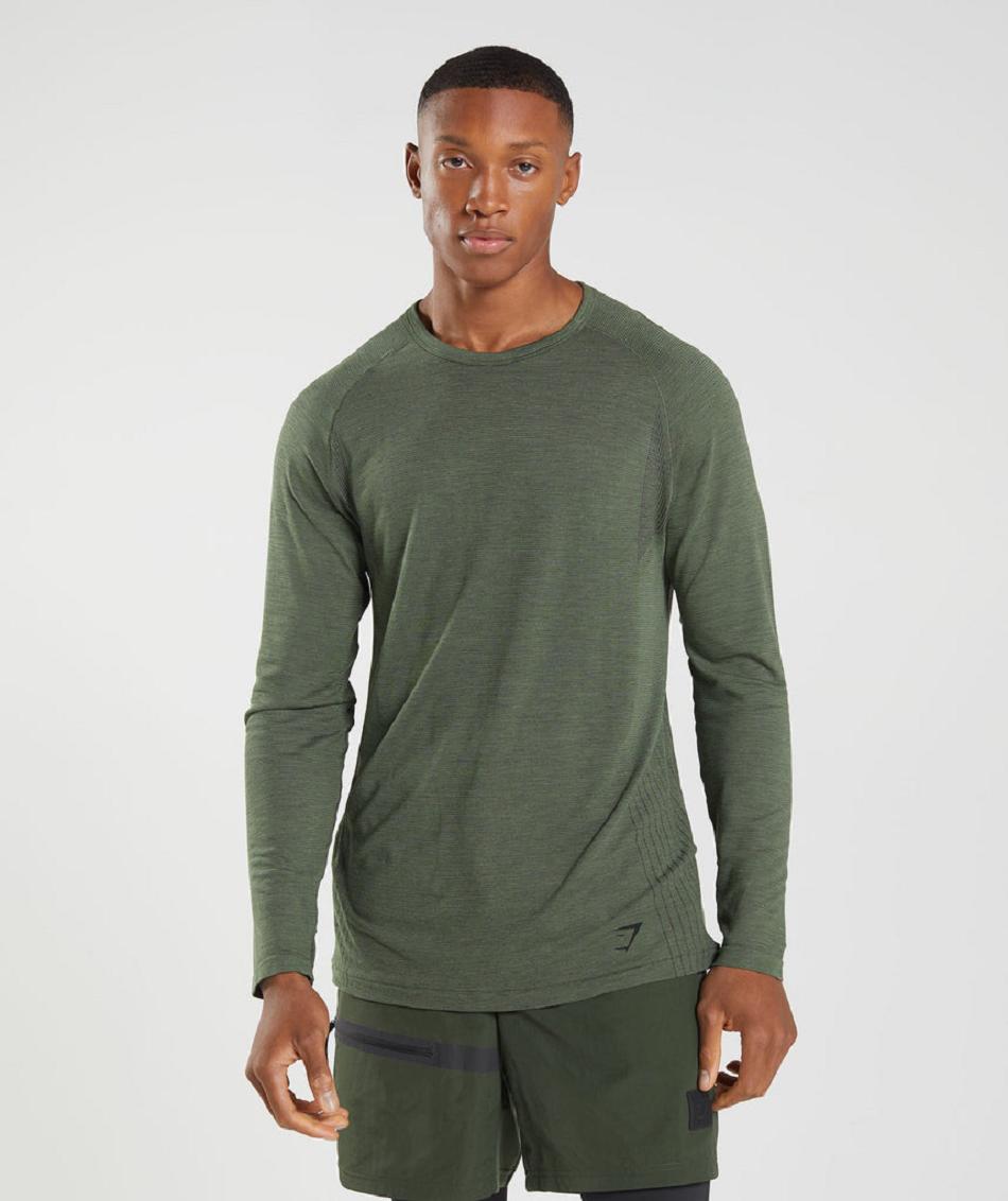 Μακρυμανικο Gymshark Retake Seamless ανδρικα Ελιά | GR_R6219